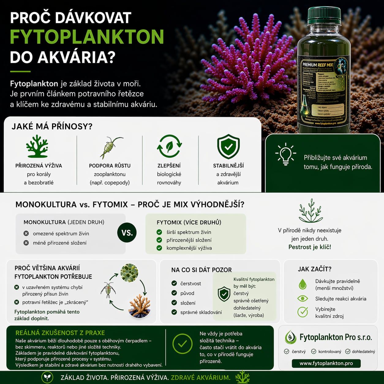 Proč dávkovat fytoplankton do akvária? Přínosy, dávkování a zkušenosti z praxe