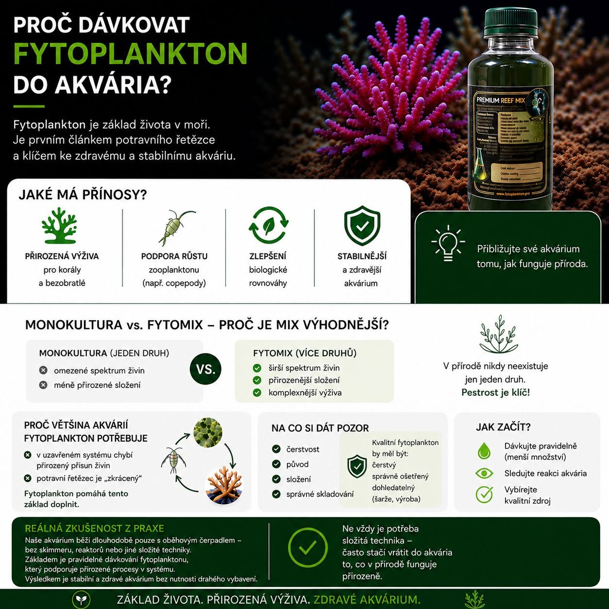 Proč dávkovat fytoplankton do akvária? Přínosy, dávkování a zkušenosti z praxe